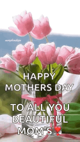 Pink Flowers Vase Happy Mothers Day