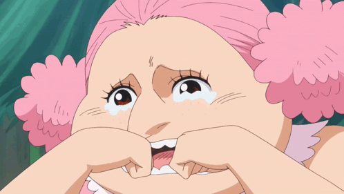 Pink Hair Cartoon Girl Crying Covering Mouth