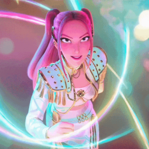 Pink Hair Cartoon Surrounded by Lights