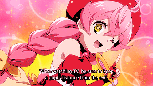 Pink Hair Girl Red Hat Keep Distance Evil TV