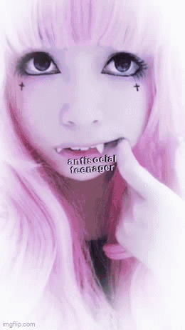 Pink Hair Girl Vampire Teeth Funny Face