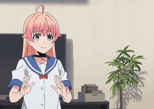 Pink Hair Girl With Choker At TV GIF