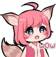 Pink Hair Girl with Fox Ears Saying Wow