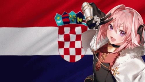 Pink Hair Girl With Purple Eyes And Croatian Flag GIF