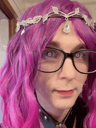 Pink Hair Man With Glasses and Tiara