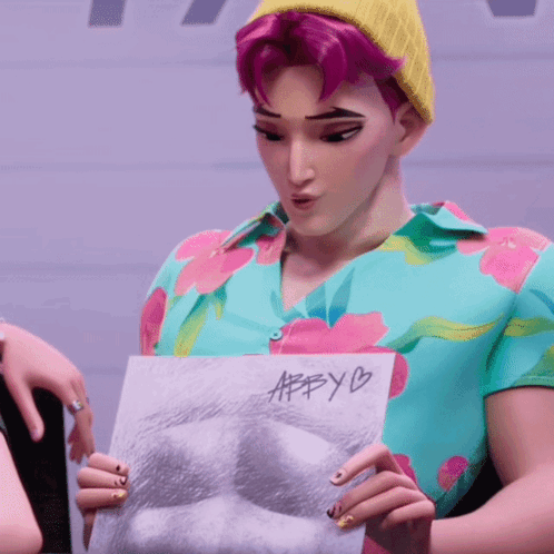 Pink Hair Person Holding Abby Paper