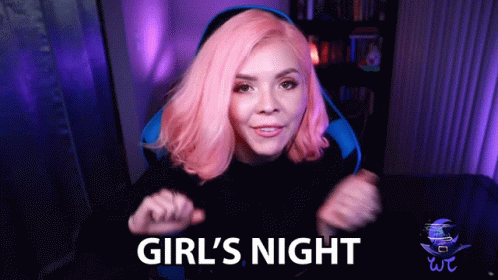 Pink Hair Woman Says Girl's Night Sitting in Chair