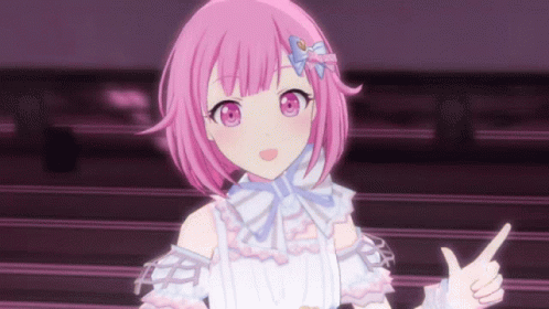 Pink Haired Anime Girl Pointing With Bow