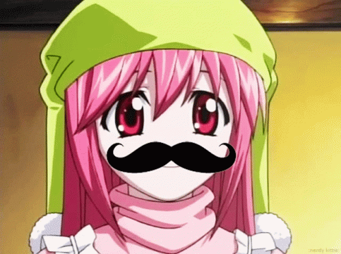 Pink Haired Anime Girl With Mustache GIF