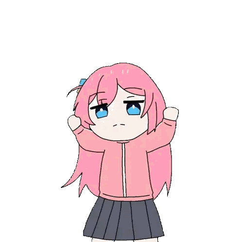 Pink-haired Cartoon Girl in Pink Jacket, Black Skirt