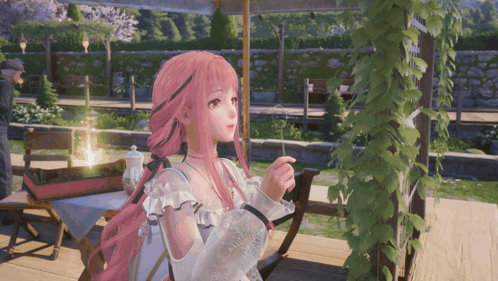Pink Haired Girl Blowing Soap Bubbles