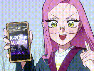 Pink-Haired Girl Holding Phone Saying K-Pop Audition