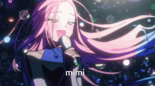 Pink-Haired Girl Singing Into Microphone Saying Mimi GIF