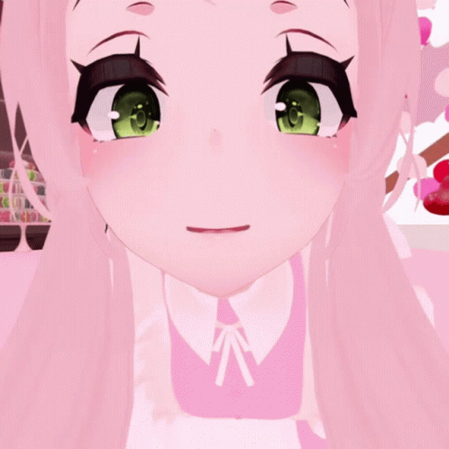 Pink-Haired Green-Eyed Girl With Bow