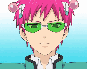 Pink-Haired Green-Glasses Cartoon Character Looking at Camera