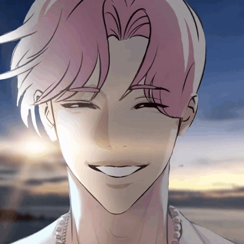 Pink Haired Man Smiling Sun Shining Through Hair