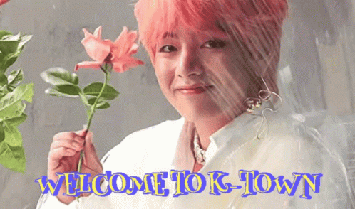 Pink Haired Woman Holding Flower GIF