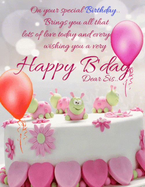 Pink Happy Birthday Sis Message Balloons GIF