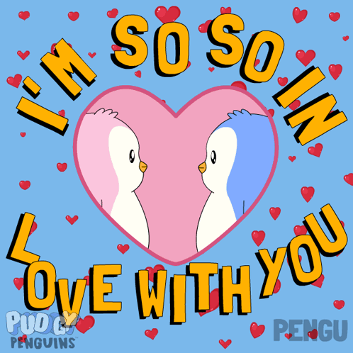Pink Heart Penguins Kissing So In Love With You