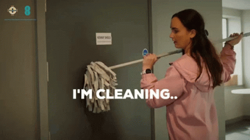 Pink Hoodie Woman Mopping Door I'm Cleaning GIF