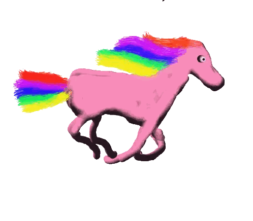 Pink Horse With Rainbow Mane Running