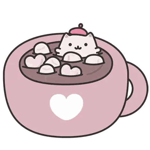 Pink Hot Chocolate With Marshmallows and Cat in Hat