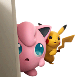 Pink Jigglypuff And Yellow Pikachu Are Peeking Behind A Wall GIF