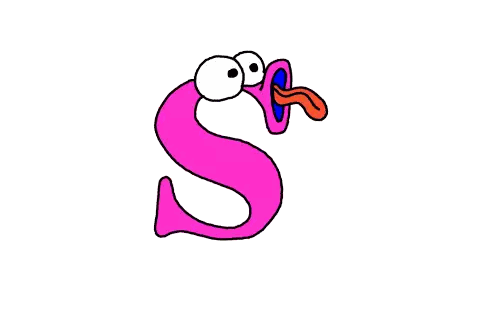 Pink Letter S with Eyes and Tongue