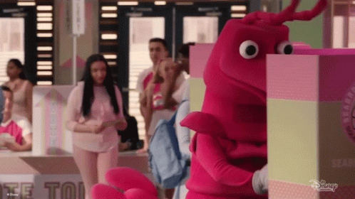 Pink Lobster Costume Mascot With Group