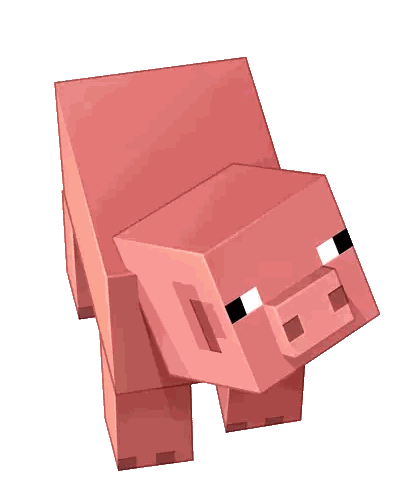 Pink Minecraft Pig with Black Nose and Eyes