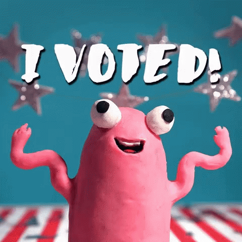 Pink Monster Big Eyes with I Voted Sign