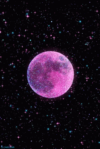 Pink Moon Surrounded By Stars GIF