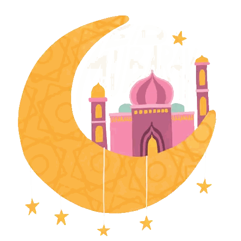 Pink Mosque and Crescent Moon Eid Mubarak
