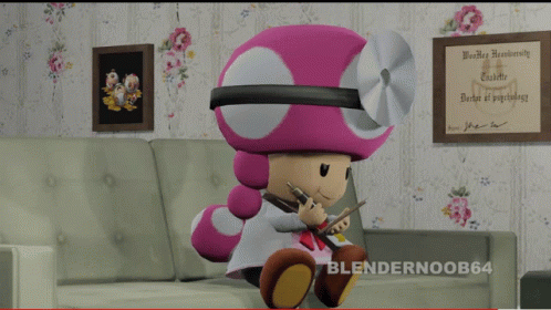 Pink Mushroom Doctor Sitting on Couch