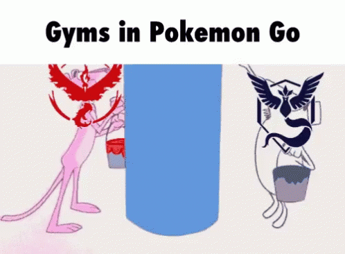 Pink Panther Painting Blue Cylinder And Pokemon Go Character Holding Bucket GIF