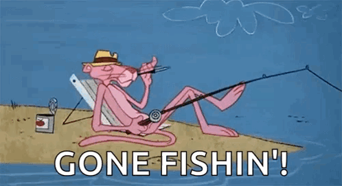 Pink Panther Sitting Beach Fishing