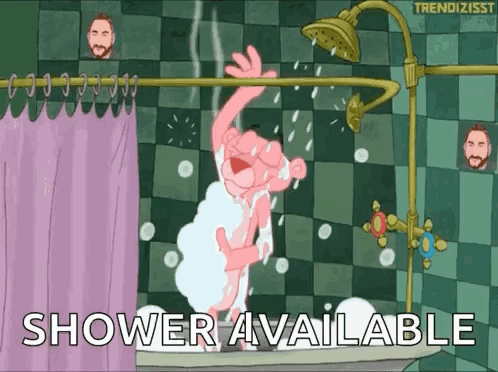 Pink Panther Taking Shower With Water Available