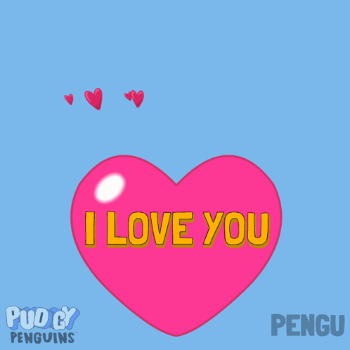Pink Penguin Flying Over Heart Saying I Love You GIF