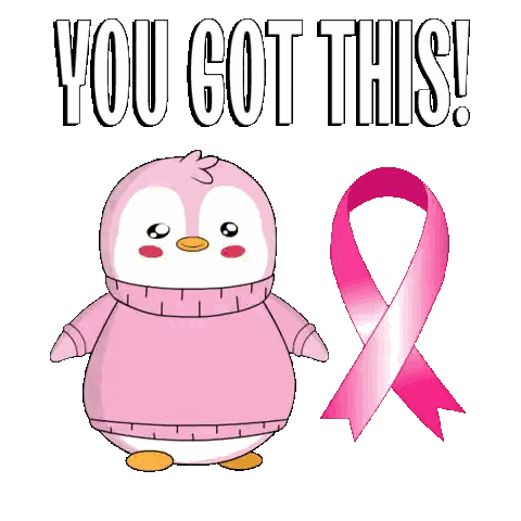 Pink Penguin in Sweater Next to You Got This Ribbon