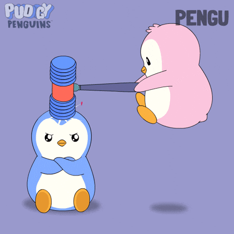 Pink Penguin Pouring Coffee Into Blue Penguin