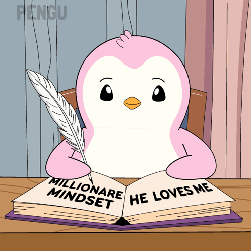Pink Penguin Reading Millionaire Mindset Book