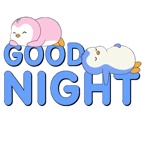 Pink Penguin Sleeping on Blue Penguin Good Night
