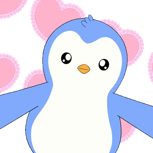 Pink Penguin Surrounded by Hearts