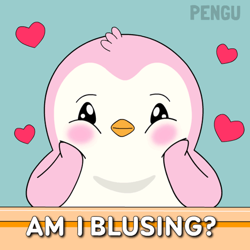 Pink Penguin With Hearts Am I Blushing GIF