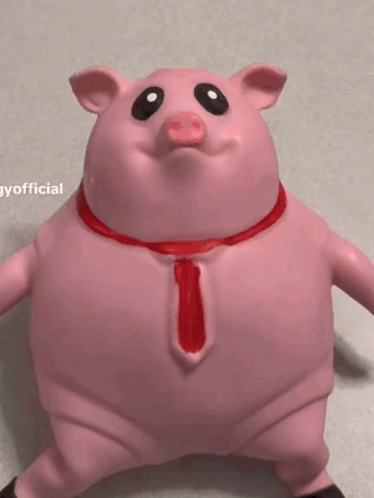 Pink Pig in Red Tie and Red Ribbon