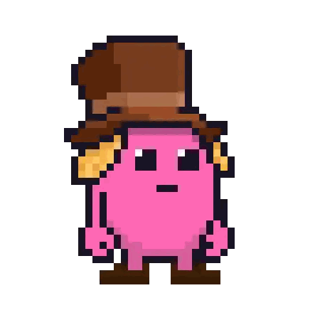 Pink Pixel Art Character in Brown Top Hat