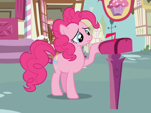Pink Pony Standing Next to Pink Mailbox
