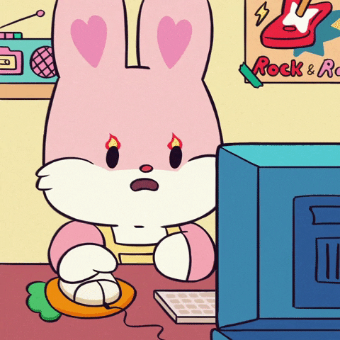 Pink Rabbit Eyes On Fire At Work Monday GIF