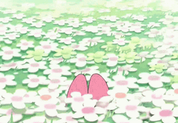 Pink Rabbit With Flower on Head in Field of Flowers