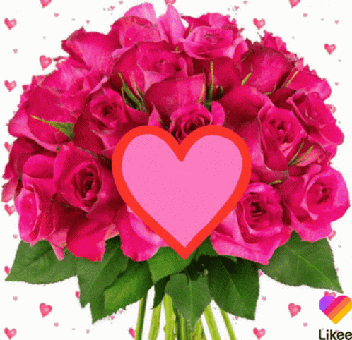Pink Rose Bouquet with Pink Heart